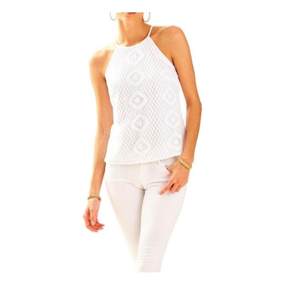 Lilly Pulitzer Top Womens Reema Lace Halter Top in Resort White Size small - Picture 1 of 10